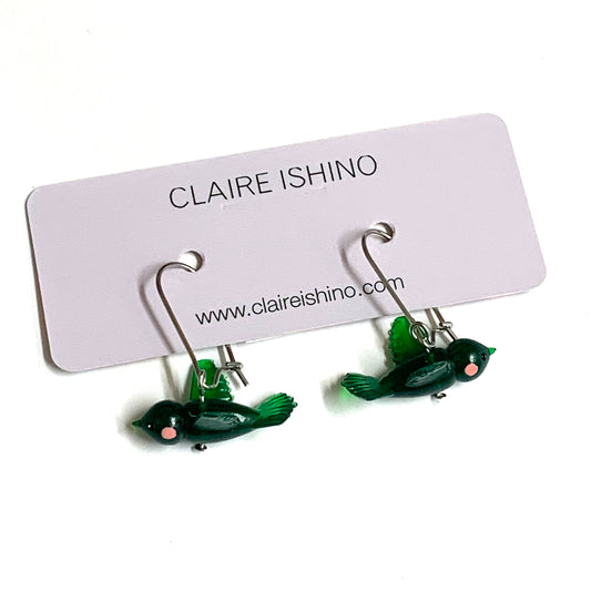 CLAIRE ISHINO- Lucky Bird Earrings - Forest Green