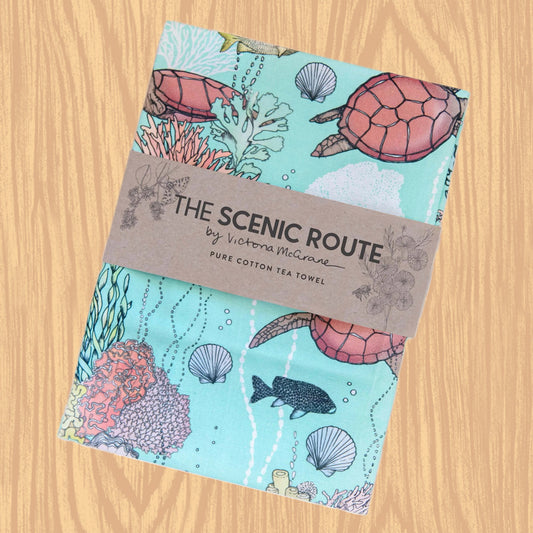 THE SCENIC ROUTE - "SEA TURTLES"- Cotton Art Tea Towel