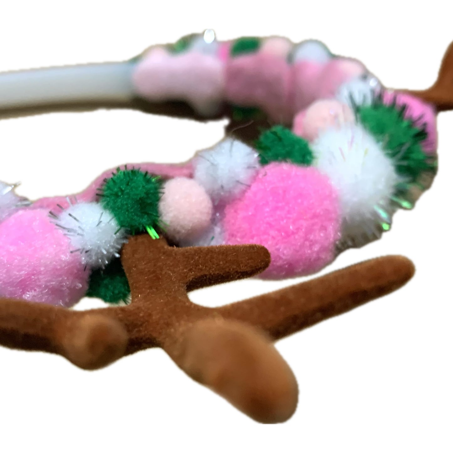 THIS BIRD HAS FLOWN- "PINK, WHITE & GREEN ANTLER HEADBAND" MEDIUM CHRISTMAS HEADBAND