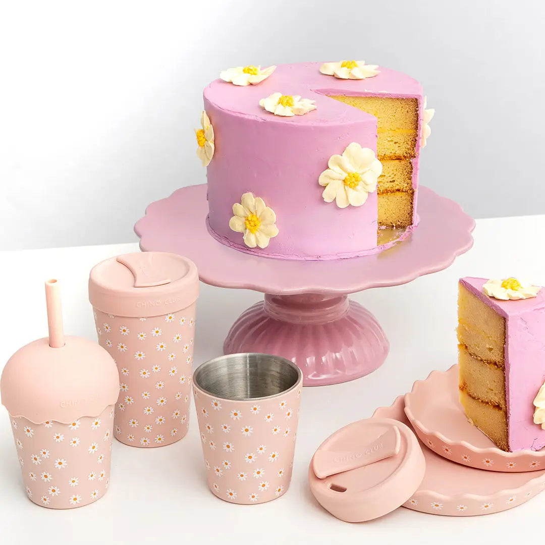 CHINO CLUB- Kids Mini Smoothie Cup & Straw- Pink Daisy