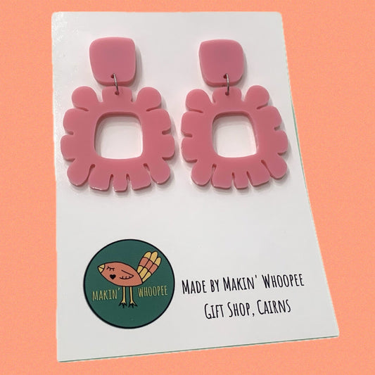 MAKIN' WHOOPEE - "Funky Flowers" - Statement Dangles - Piggy Pink