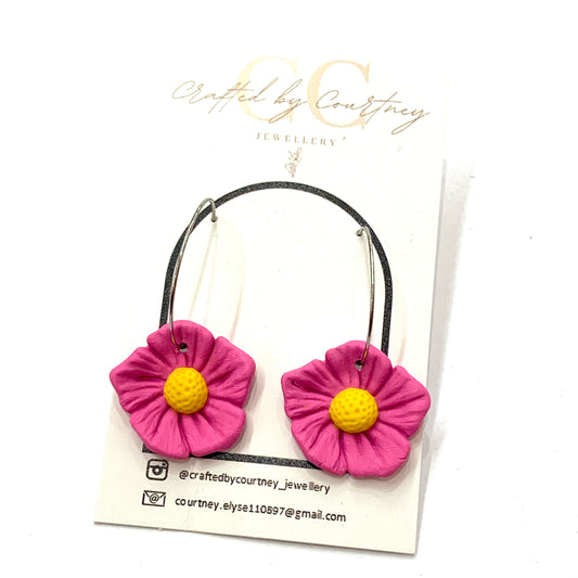 CRAFTED BY COURTNEY- Pink Flower Hoops