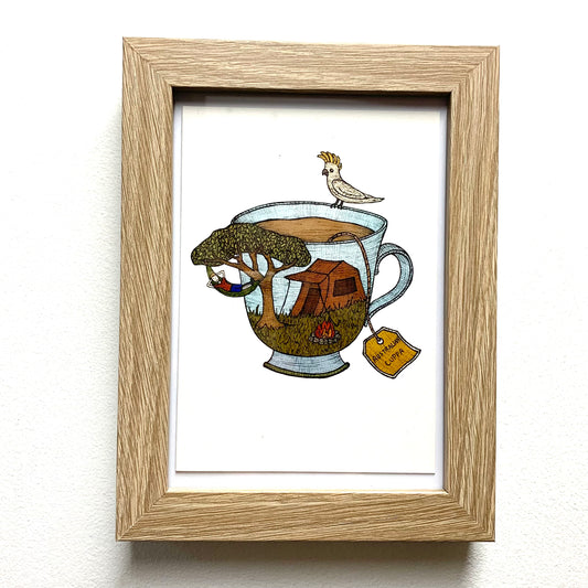 THE NONSENSE MAKER- "Australian Cuppa- Camping" Framed Image