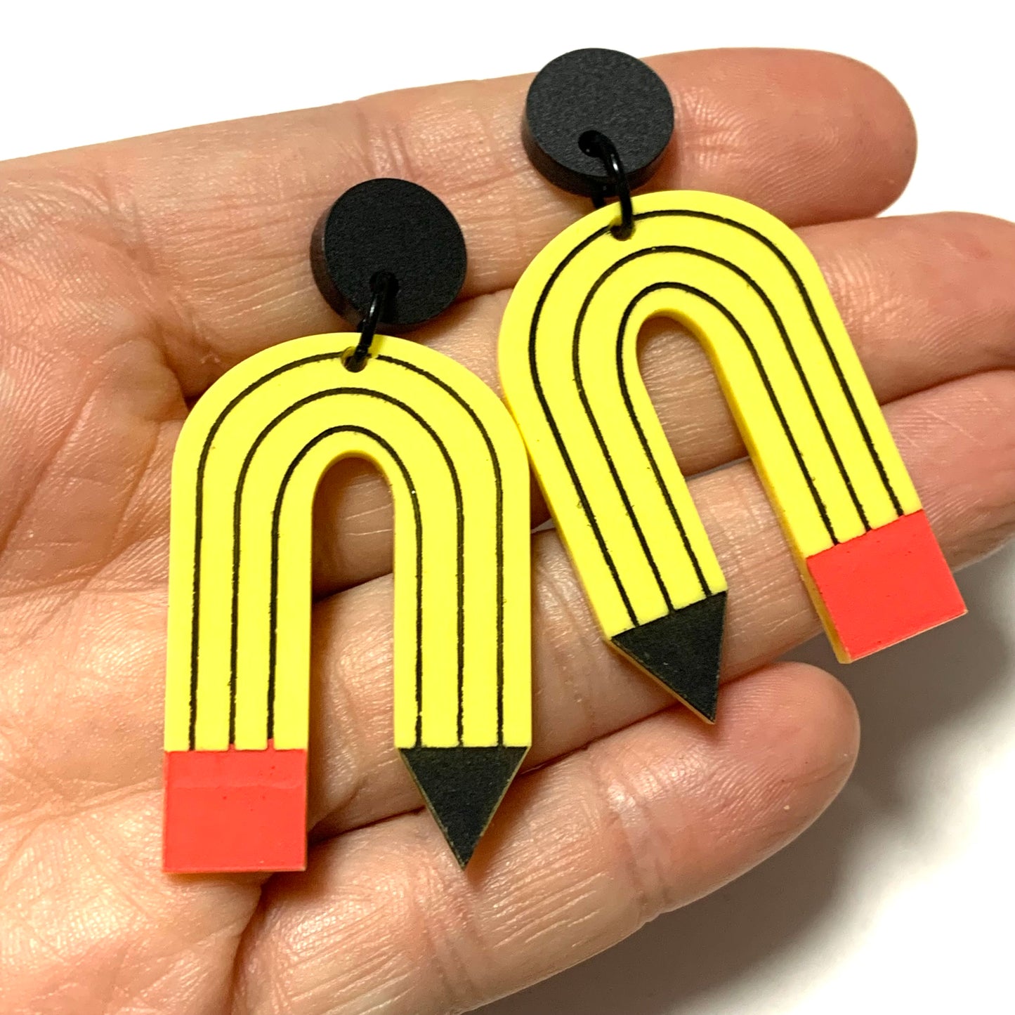 MAKIN' WHOOPEE - “Bendy Pencils-Black” TEACHER STUD DANGLES