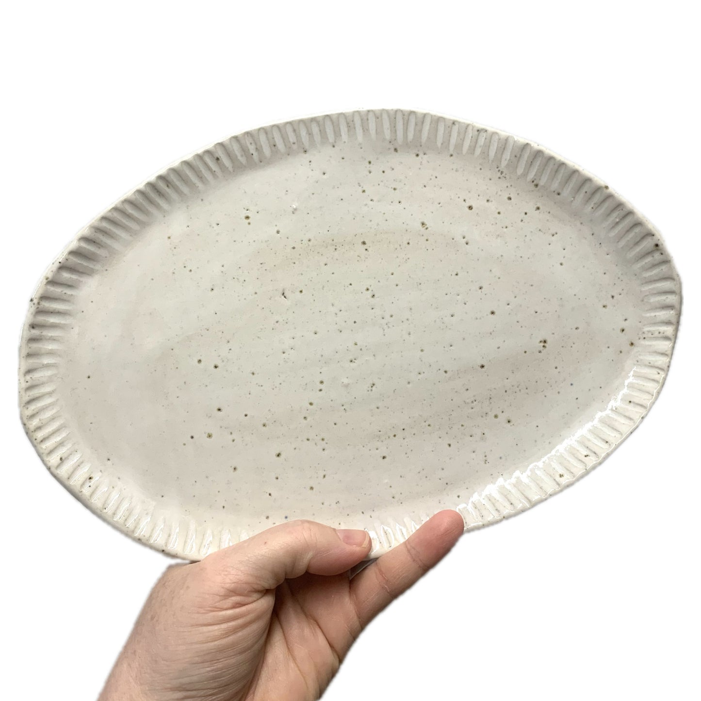 EARTH BY HAND- Hand Built White Oval Platter & Cheese Knife