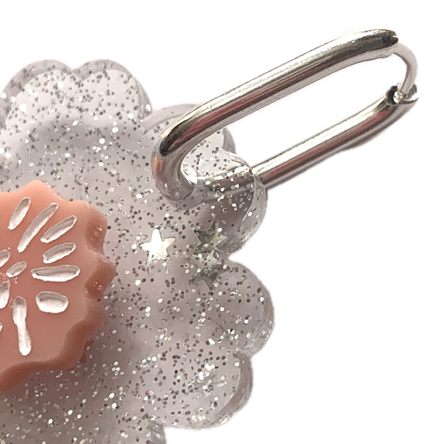THIS BIRD HAS FLOWN - “Glitter Blooms- Silver” HUGGIE HOOP CHARM EARRINGS
