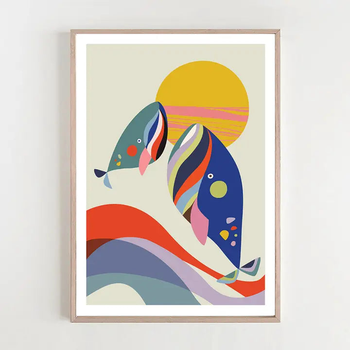 3 BIRDIES STUDIO- "Whales" A4 Art Print