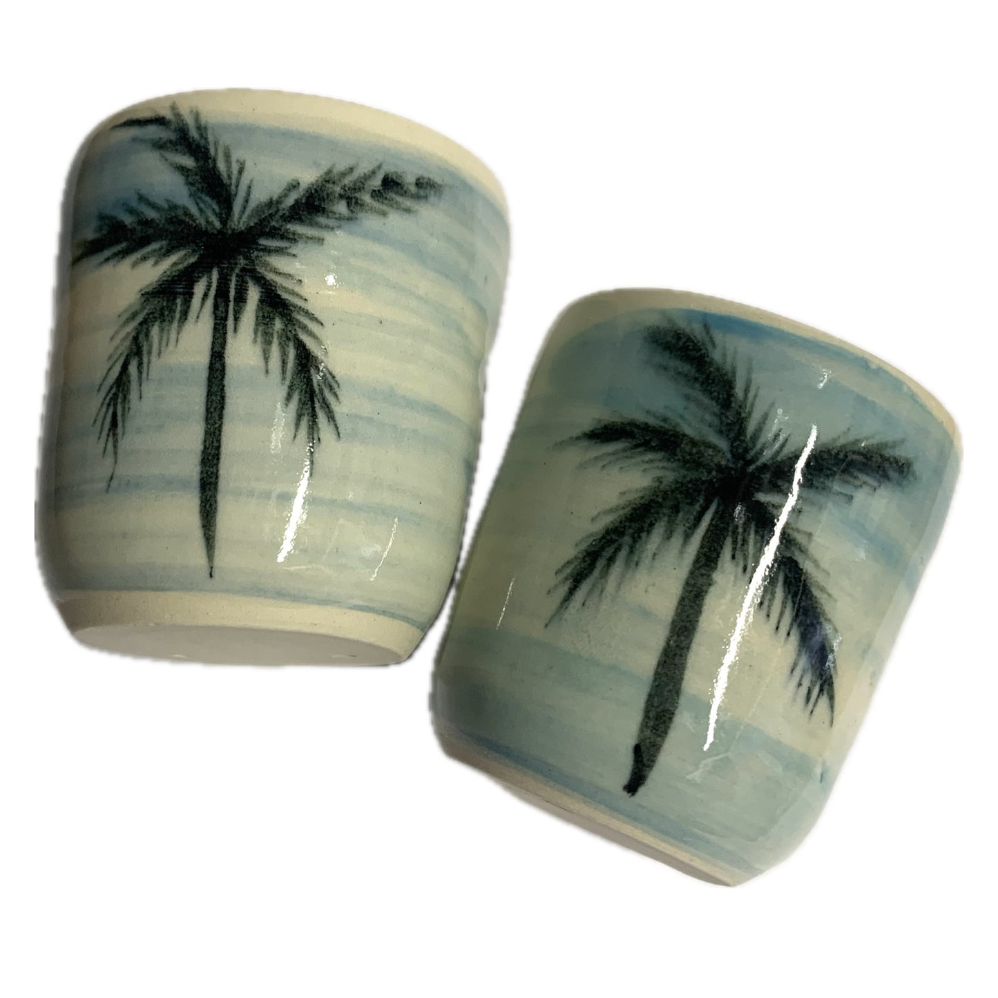 EARTH BY HAND- Espresso/Piccolo Cups- Blue with Black Palm Trees