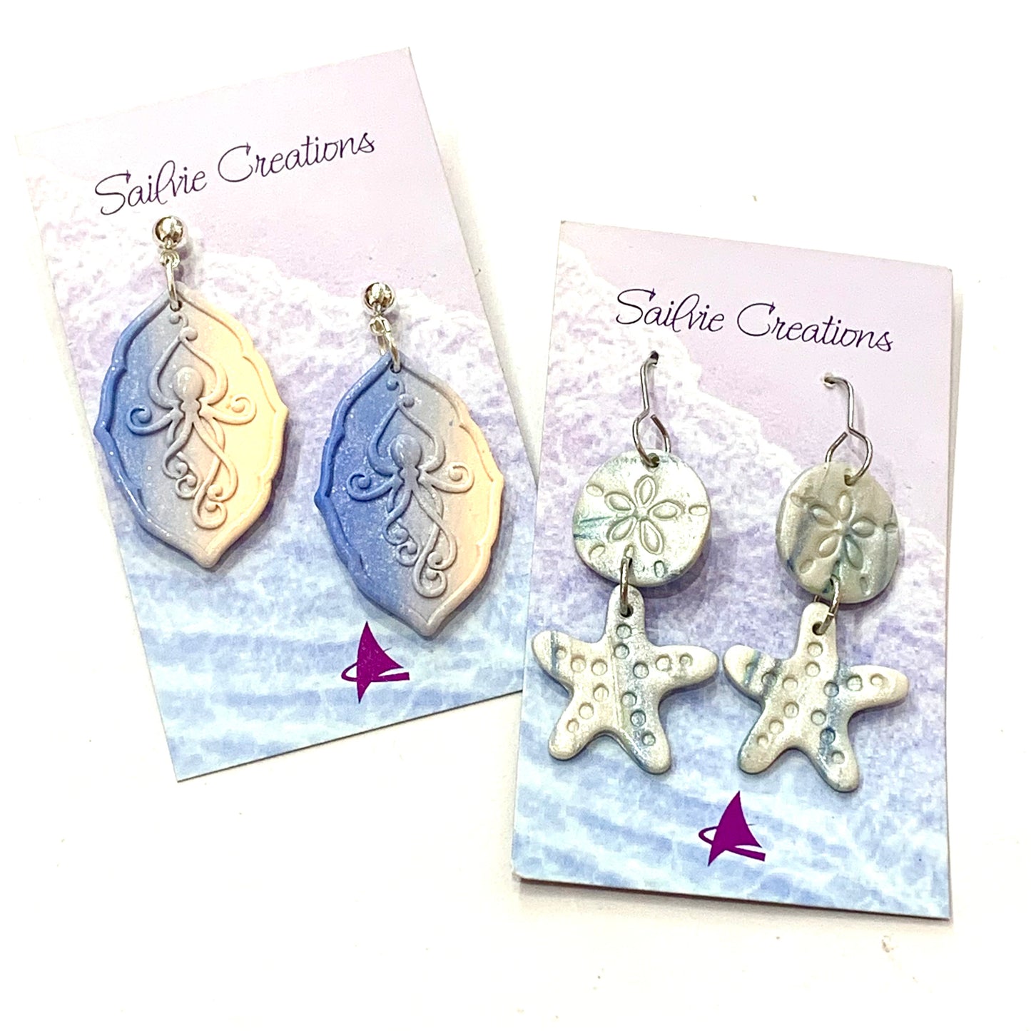 Sailvie Creations - Art Nouveau Octopus Ball Stud Dangle Earrings