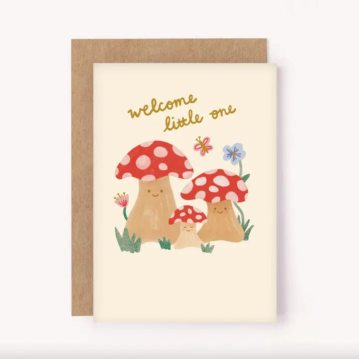 LAUREN SISSON STUDIO- "Welcome Little One" Mushrooms - New Baby Greeting Card