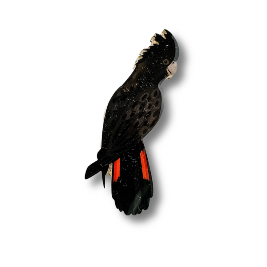 SELATAN- Red-tailed Male Black Cockatoo Brooch- Small