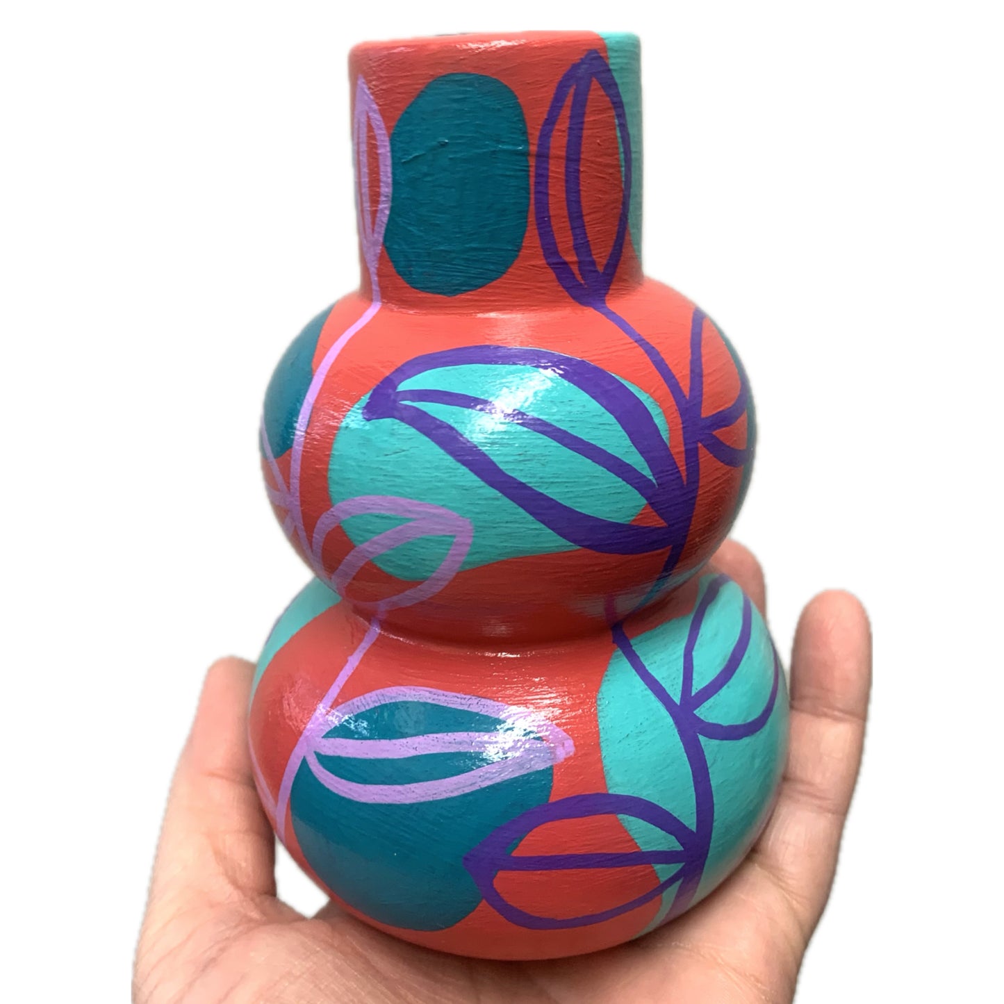 THIS BIRD HAS FLOWN - Small Vine Vase- Watermelon, Teal, Aqua & Purple- Decorative Only