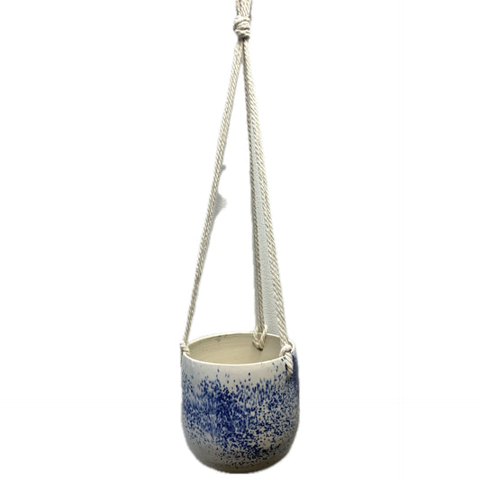 EARTH BY HAND- Blue & White Hanging Planter- #2