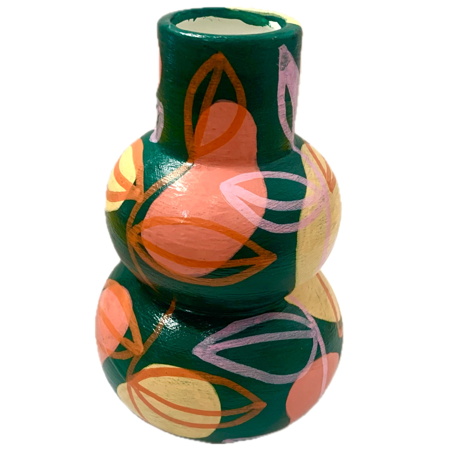 THIS BIRD HAS FLOWN - Small Vine Vase- Dark Green, Peach, Pink, & Orange- Decorative Only