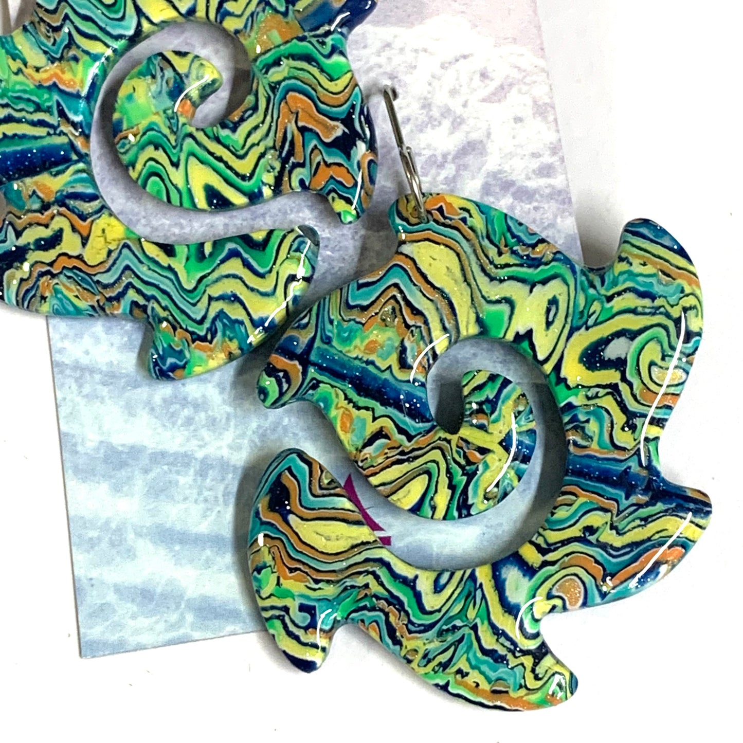 Sailvie Creations - Marbled Spiral Hook Dangle Earrings