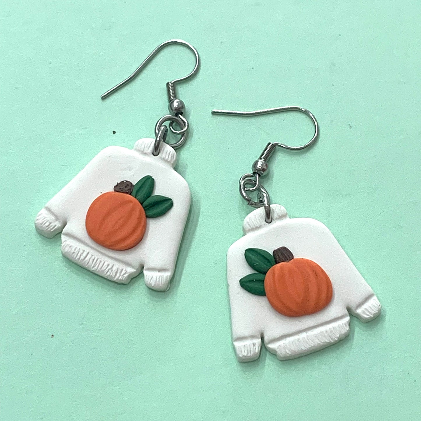 CRAFTED BY COURTNEY- Handmade Pumpkin Sweaters Polymer Clay Earrings