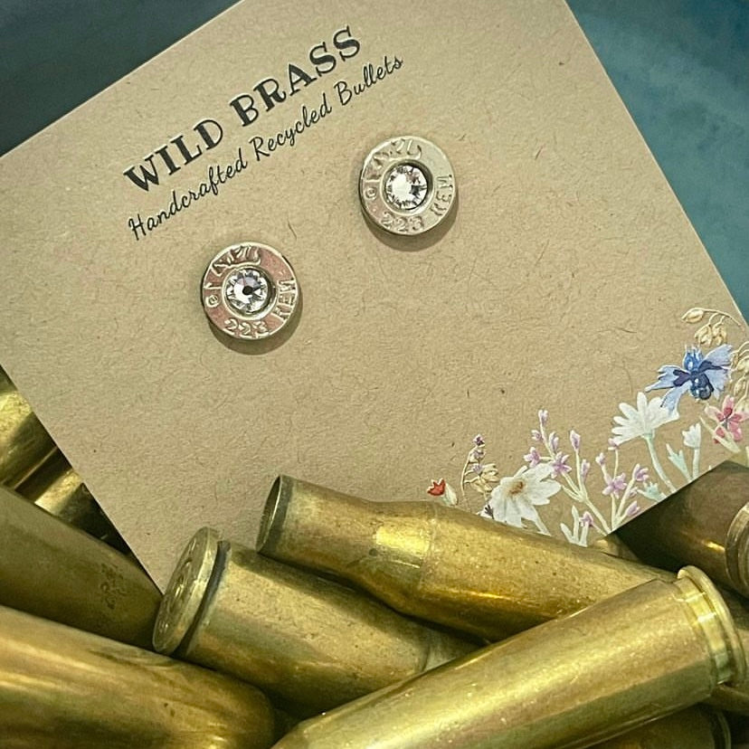 WILD BRASS- Small Studs- Light Green Swarovski Crystal