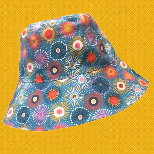 Teacups n Quilts- Teal Gum Blossom Fabric Hat - Adult Size