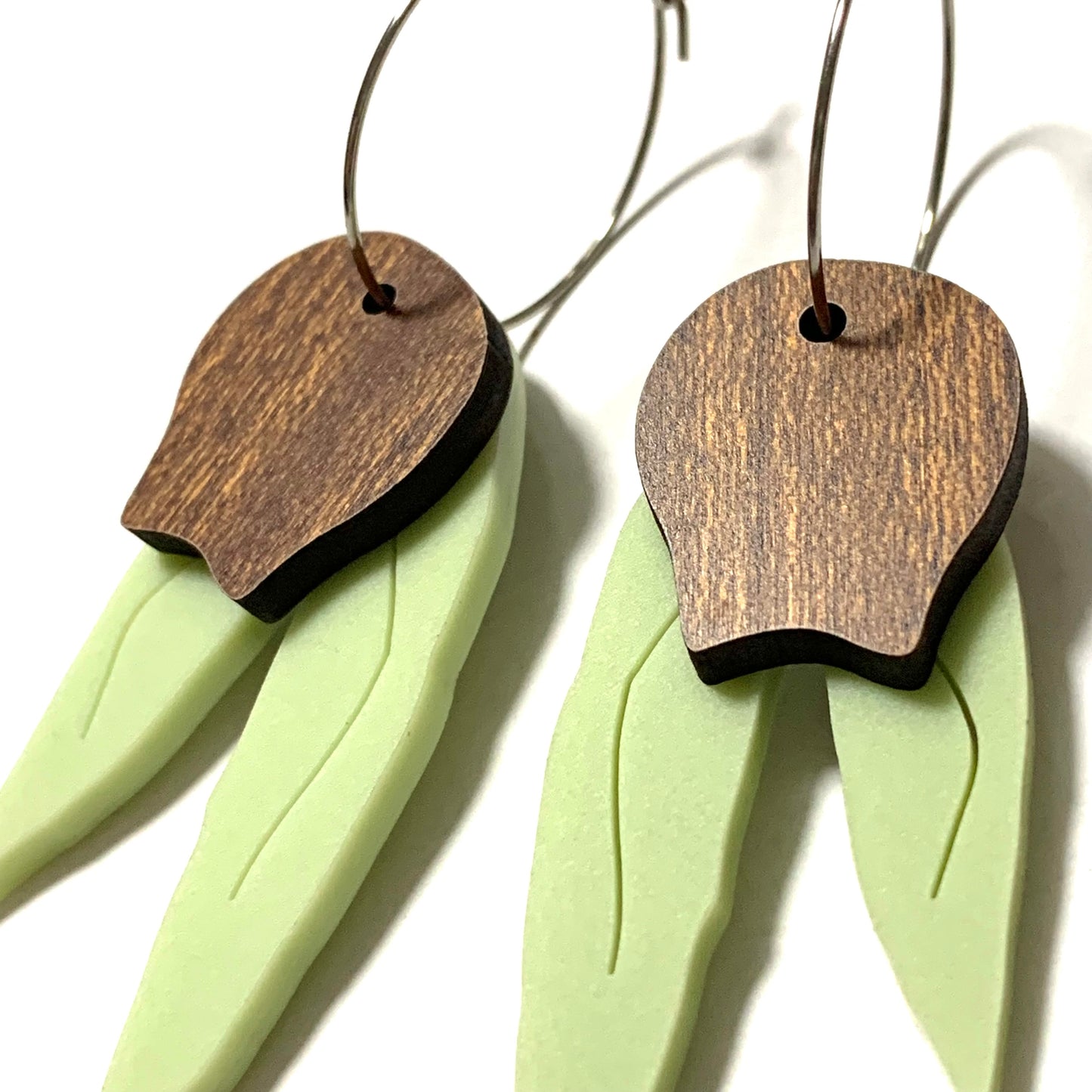 MAKIN' WHOOPEE - "Goody Gum Drops" - Hoop Dangles- Cherry Wood & Eucalypt Green