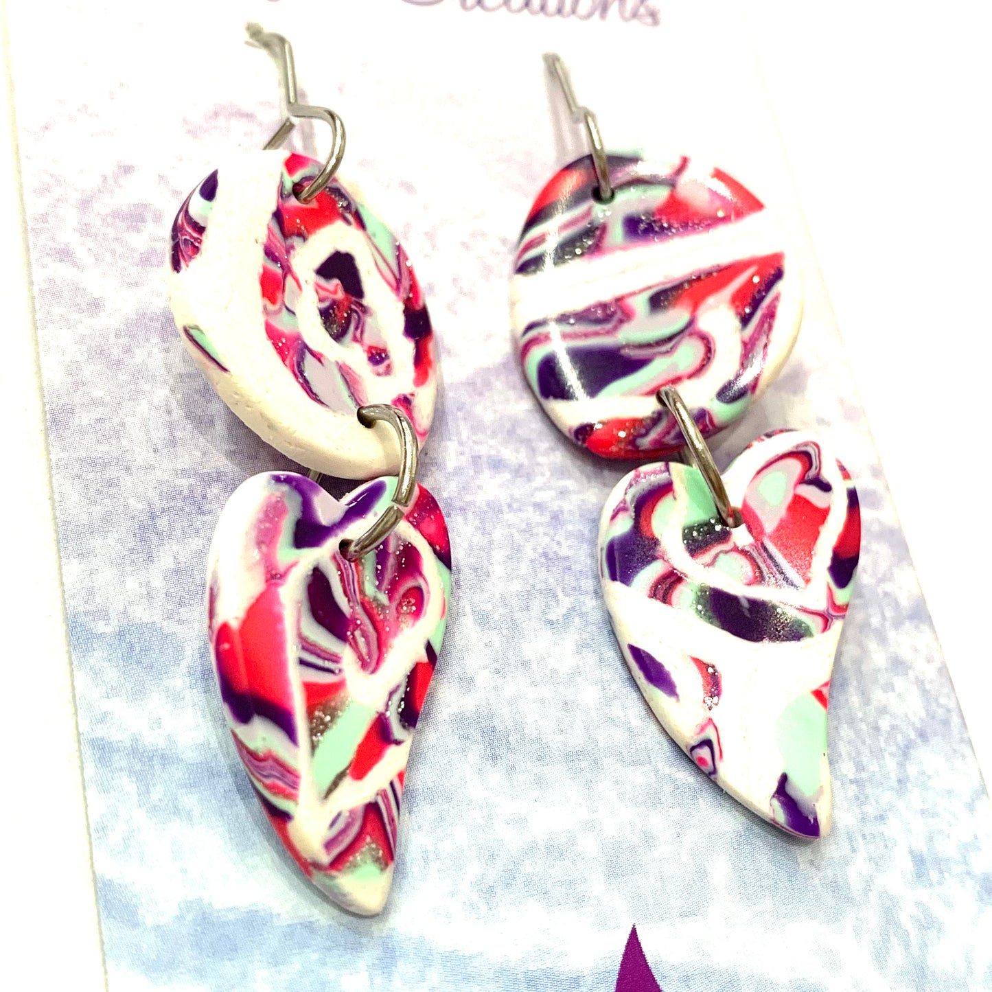 Sailvie Creations - Kaleidoscope Heart Double Hook Dangle Earrings