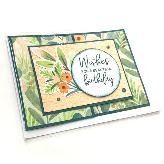 PAPER POSSUM- Green Floral Birthday- HANDMADE GREETING CARD- Orange Flowers