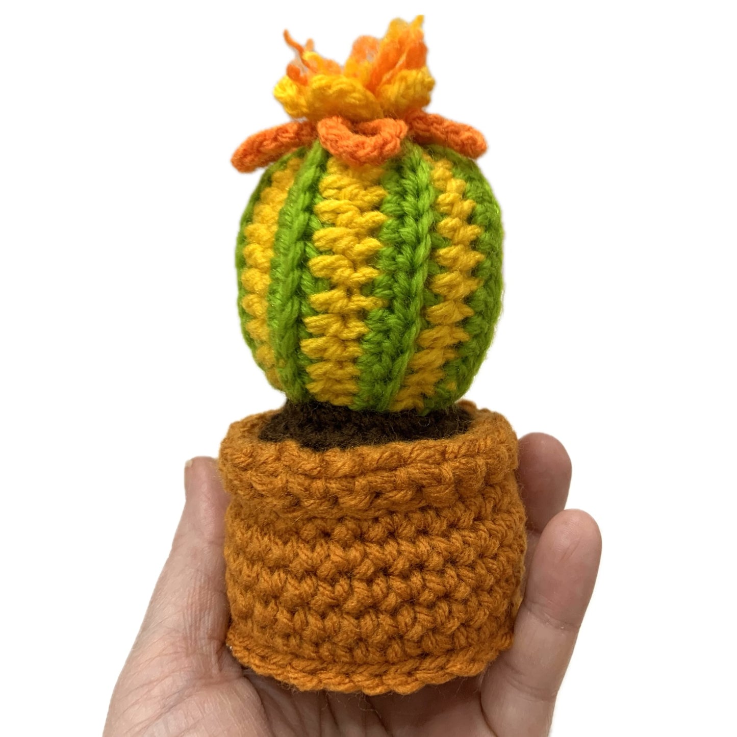 BEAKNITS- CROCHETED CACTUS #7- Yellow Green & Orange Striped