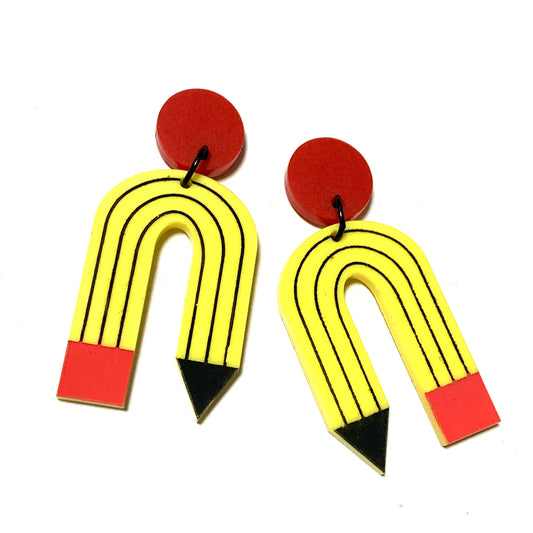 MAKIN' WHOOPEE - “Bendy Pencils-Red” TEACHER STUD DANGLES