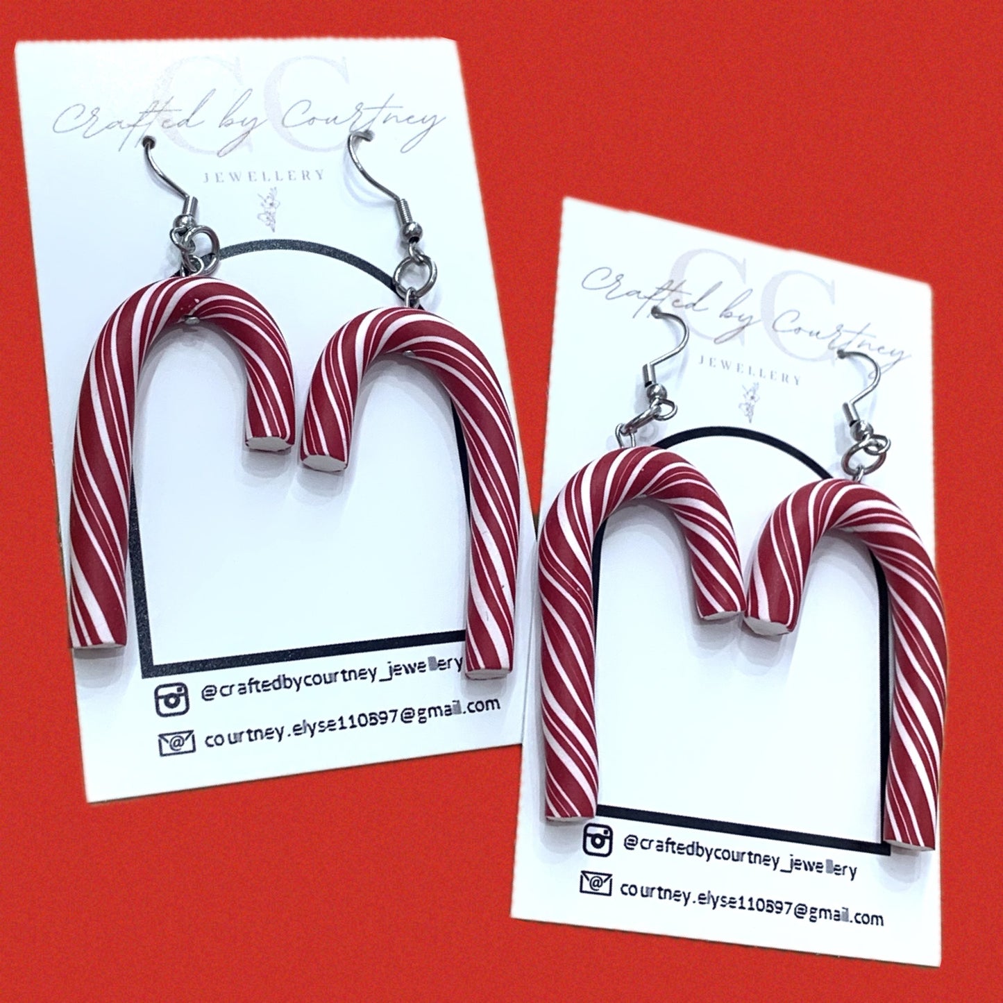 CRAFTED BY COURTNEY- "Jumbo Red Candy Canes"- Christmas Hook Dangles