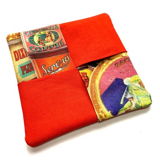 MUMMA WHOOPEE- SINGLE WINE GLASS SLIPPER/COASTERS- Vintage Tins & Red