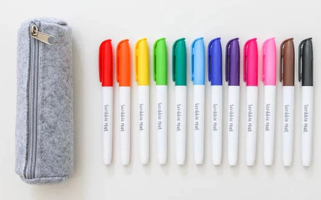 SCRIBBLE MAT- Felt Pencil Case with 12 Scribble Mat Pens
