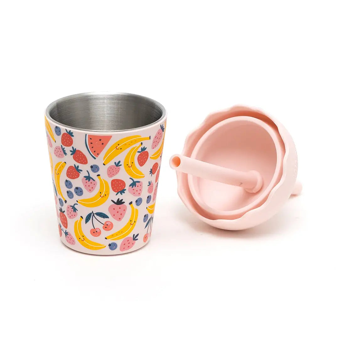 CHINO CLUB- Kids Mini Smoothie Cup & Straw- Fruits Pink