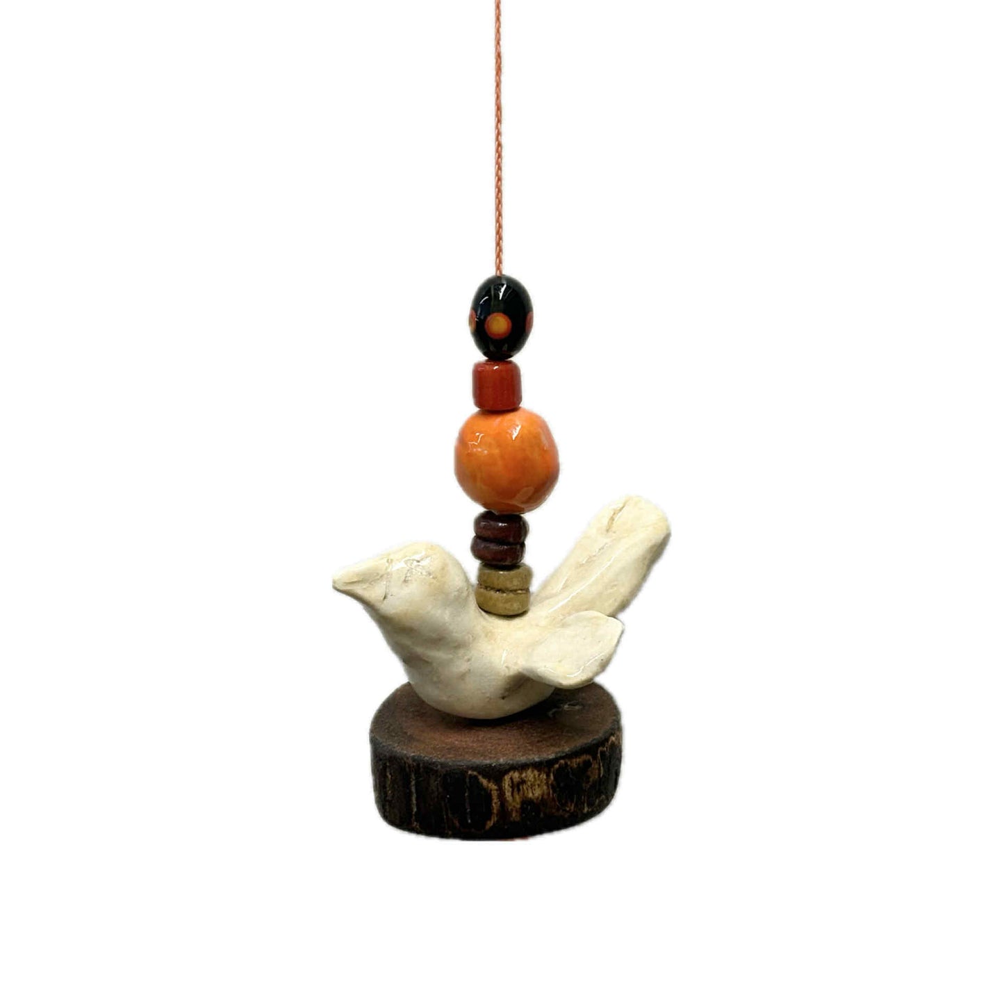 INSPIRED BY NATURE - Ceramic Bird Hanger – Orange Beads on Pink Cedar