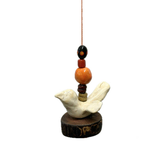 INSPIRED BY NATURE - Ceramic Bird Hanger – Orange Beads on Pink Cedar