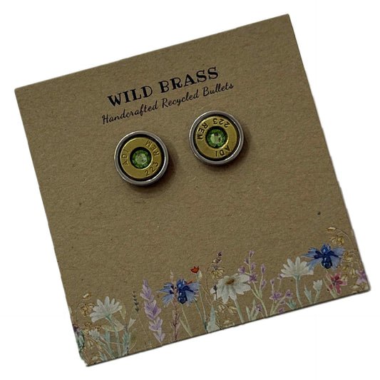 WILD BRASS- Medium Studs- Light Green Swarovski Crystal