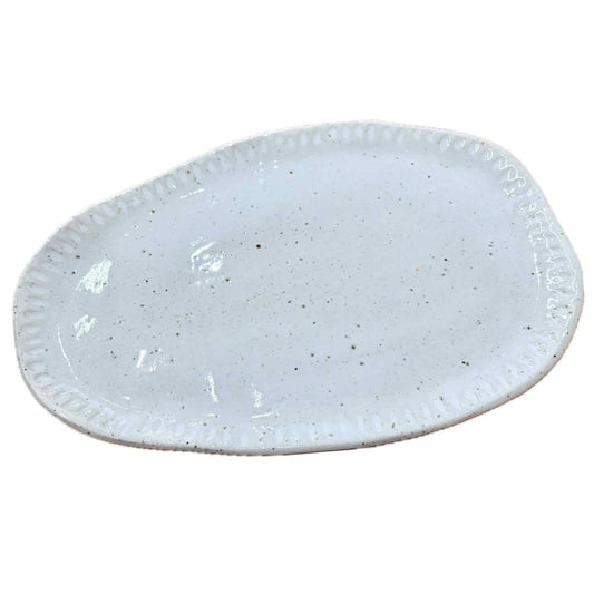 EARTH BY HAND- Hand Built White Oval Platter & Cheese Knife