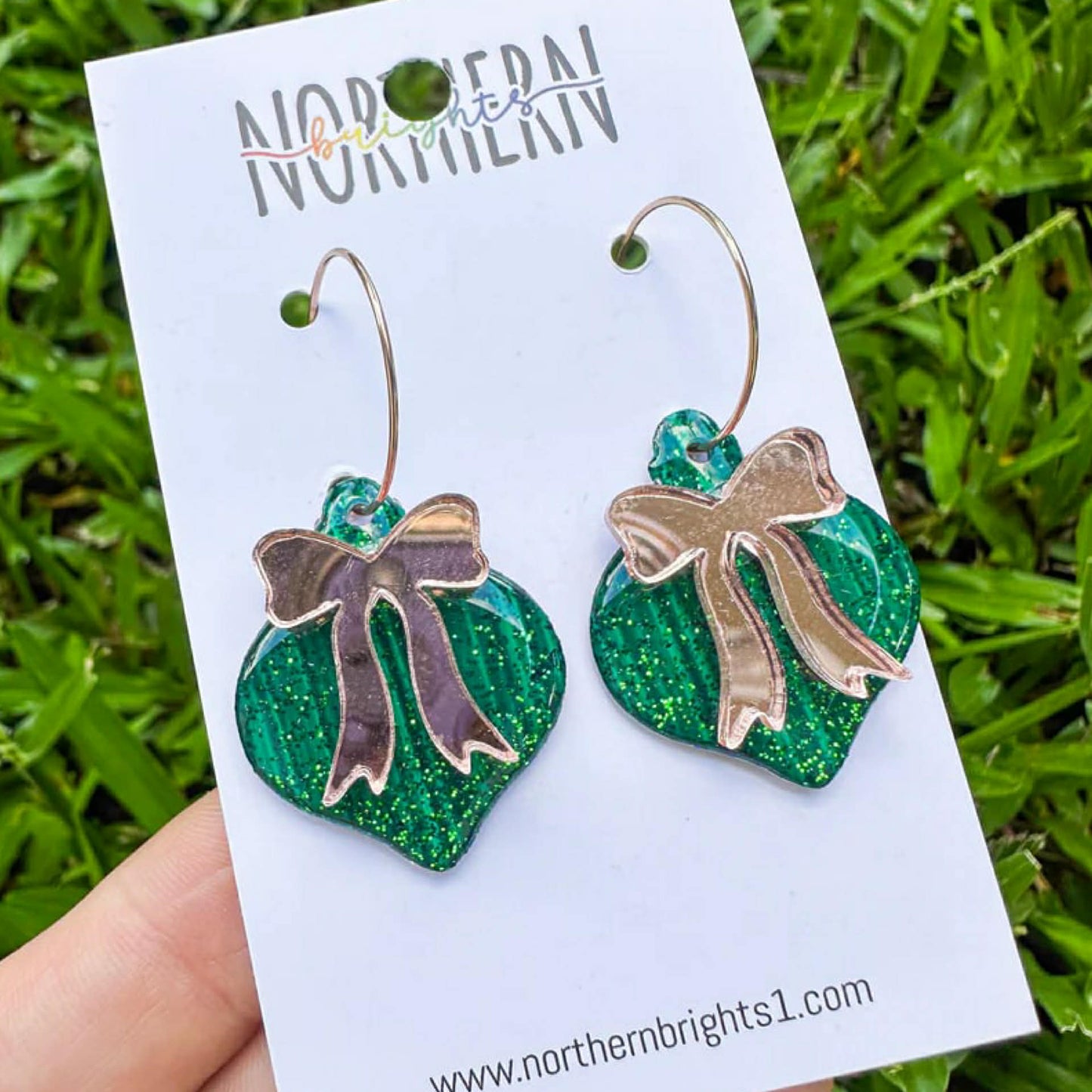Northern Brights - Bauble Hoops - Mini Green/Gold