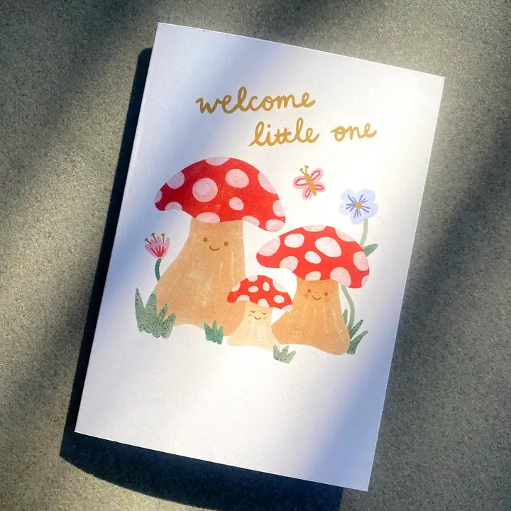 LAUREN SISSON STUDIO- "Welcome Little One" Mushrooms - New Baby Greeting Card