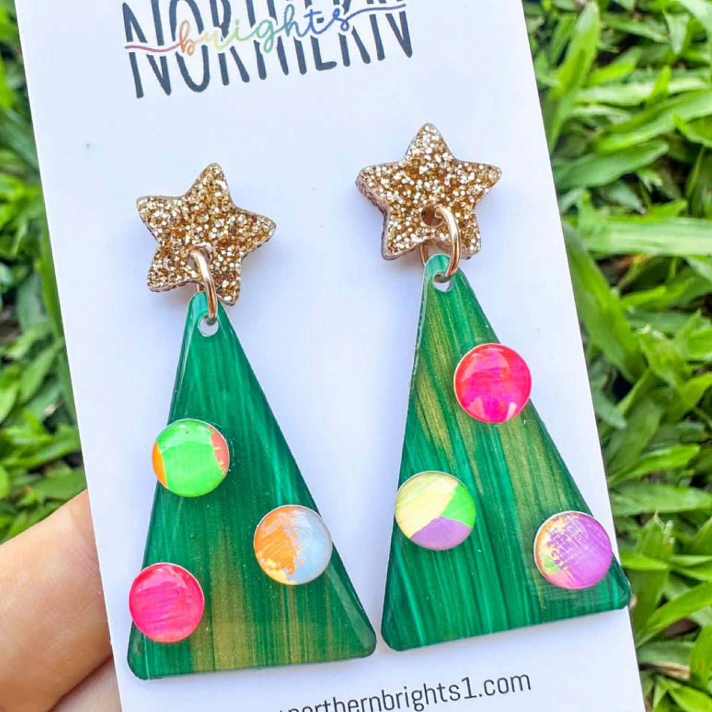 Northern Brights - Christmas Tree Green Gold Star - Dangles