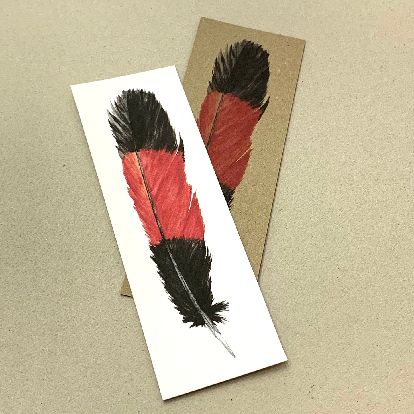 Shanna Trees Creations- "Cockatoo Feather: Red" Bookmark- White Paper