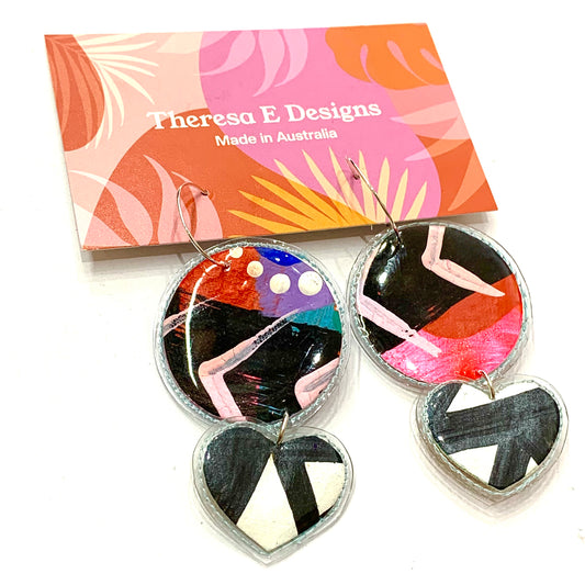 THERESA E DESIGNS- Circle & Heart Hoop Dangles