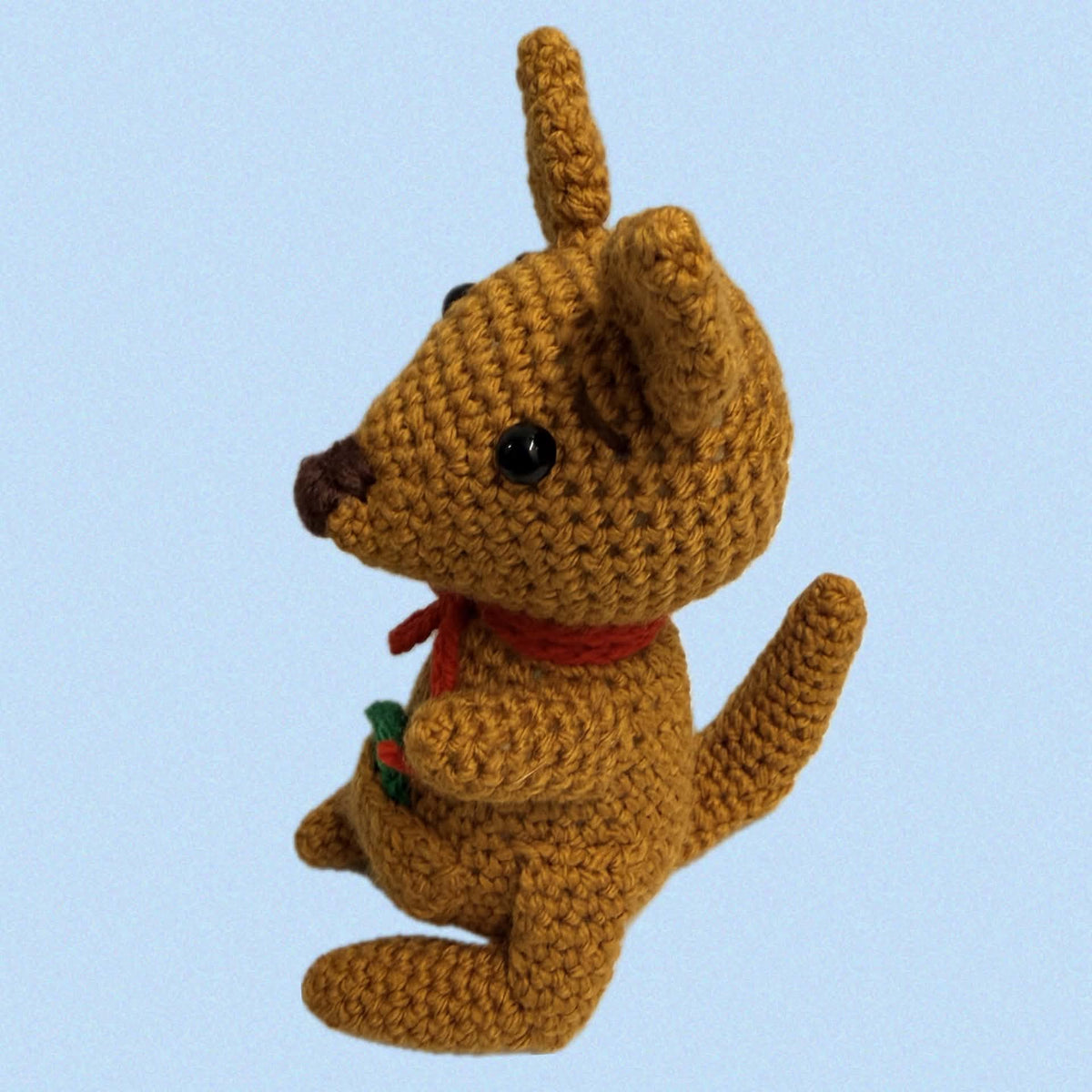 BEAKNITS- Crochet Kangaroo- Red Bow with Gum Leaf