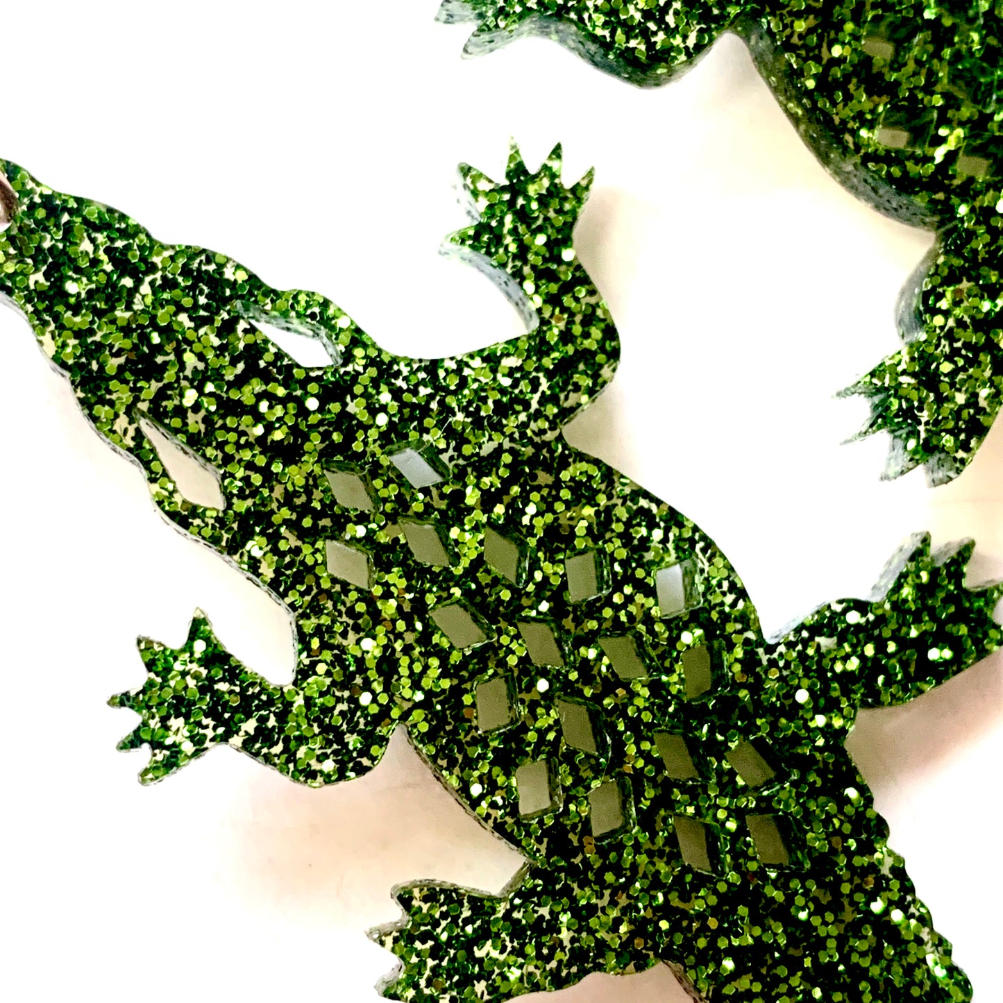 THIS BIRD HAS FLOWN - “Crocodile- Green Glitter” HOOP DANGLE EARRINGS