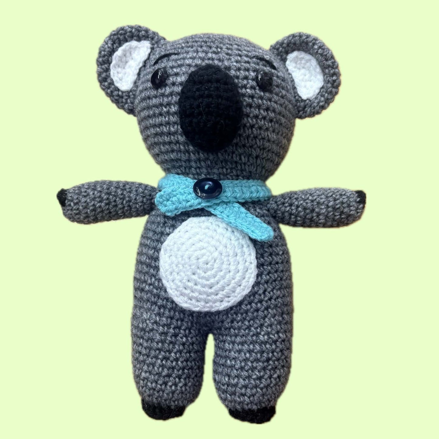 BEAKNITS- CROCHET KOALA WITH TURQUOISE SCARF