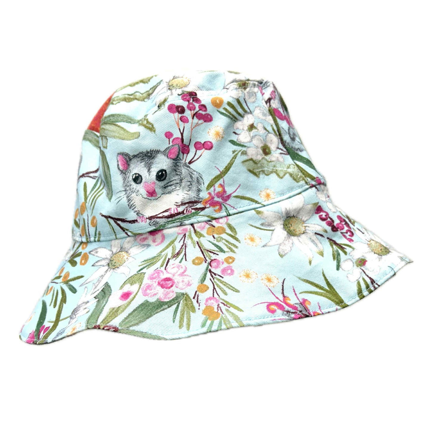 Teacups n Quilts- Blue Possum and Banksia Fabric Hat- Adult Size 58cm
