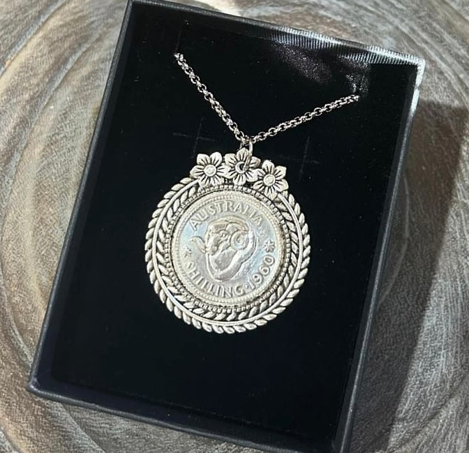 MOLLY MADE- "1960 Floral Shilling" Pendant Necklace