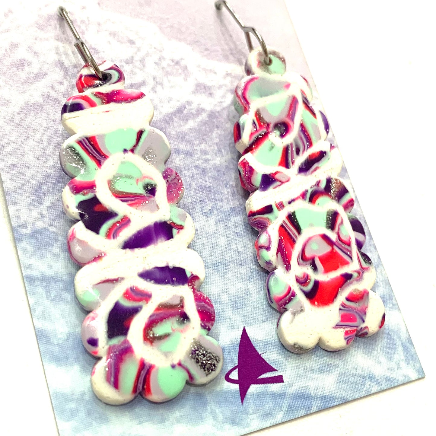 Sailvie Creations - Kaleidoscope Long Frilled Hook Dangle Earrings