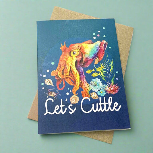 WATERCOLOURS BY CAT- Let's Cuttle Greeting Card- Cuttlefish