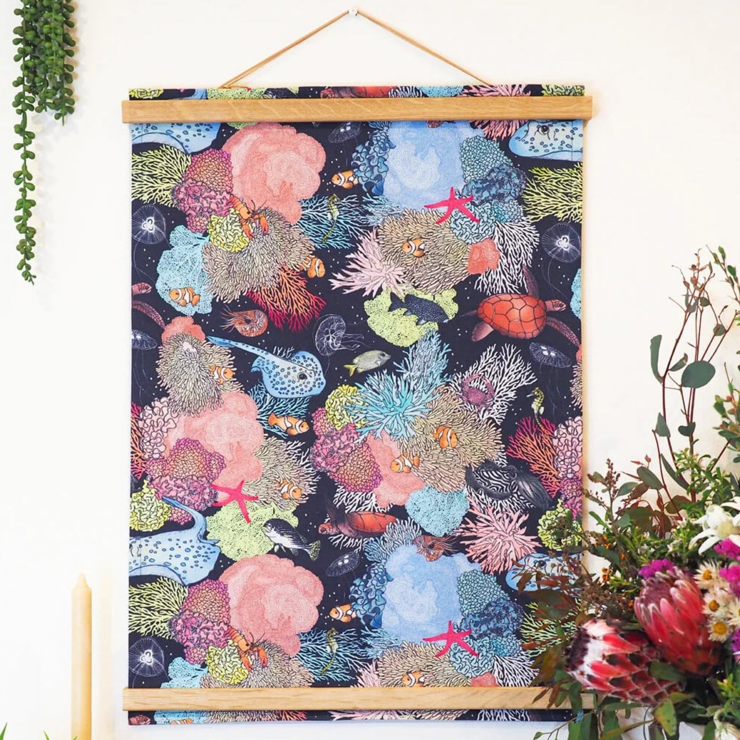 THE SCENIC ROUTE - "GREAT BARRIER REEF MIDNIGHT"- Cotton Art Tea Towel