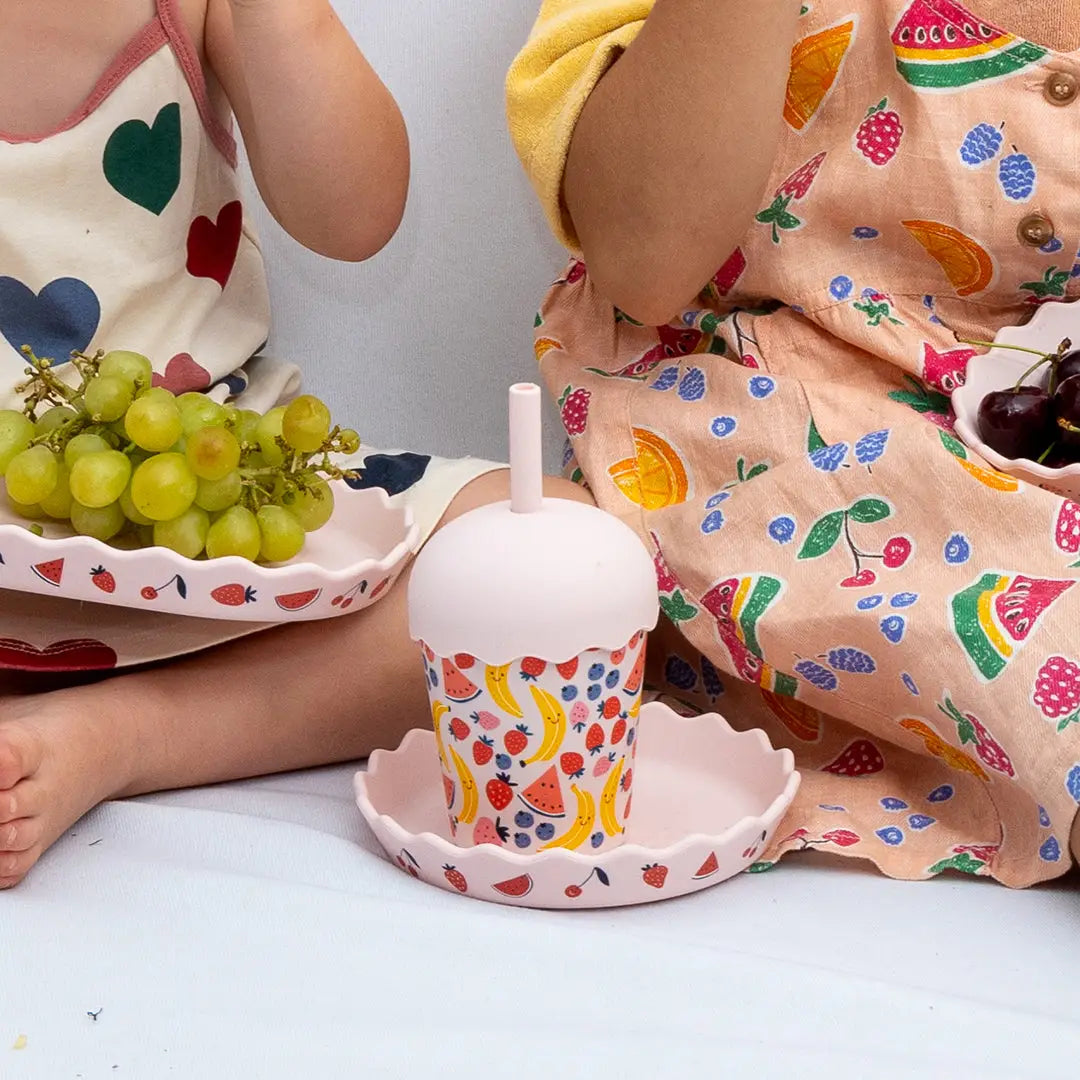 CHINO CLUB- Kids Mini Smoothie Cup & Straw- Fruits Pink