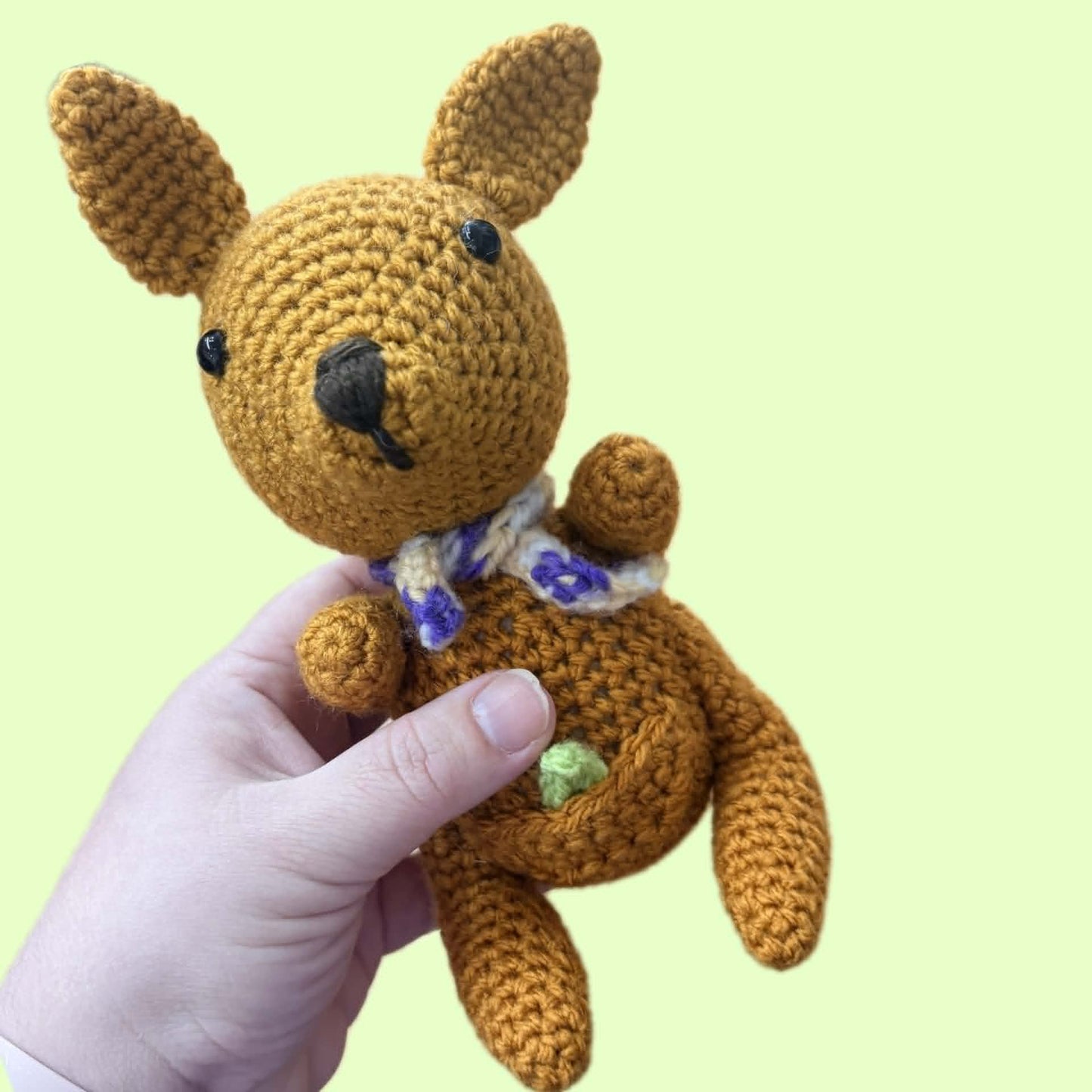 BEAKNITS- Crochet Kangaroo- Purple Flower Bow with Gum Leaf